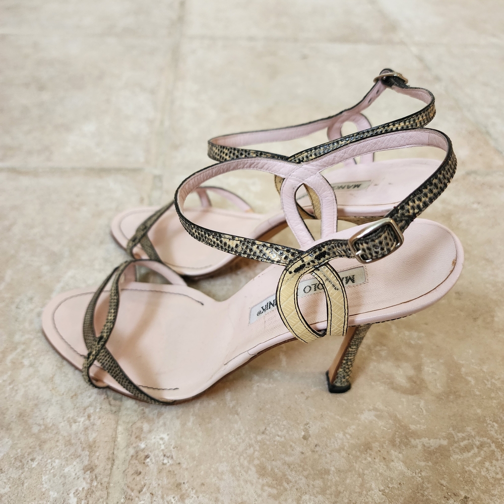 Manolo Blahnik Python Snakeskin Strappy Heels Bla… - image 5